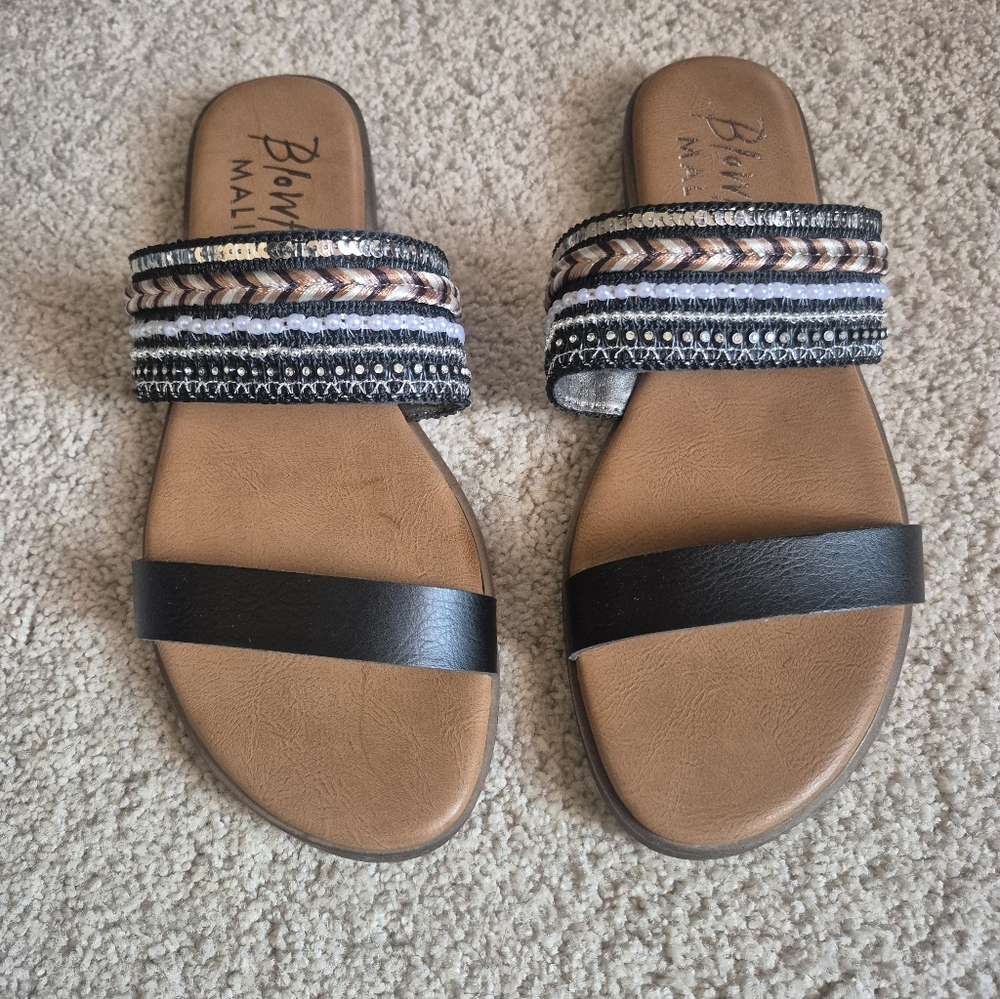 Blowfish Women's Black and Brown Embellished Sandals
